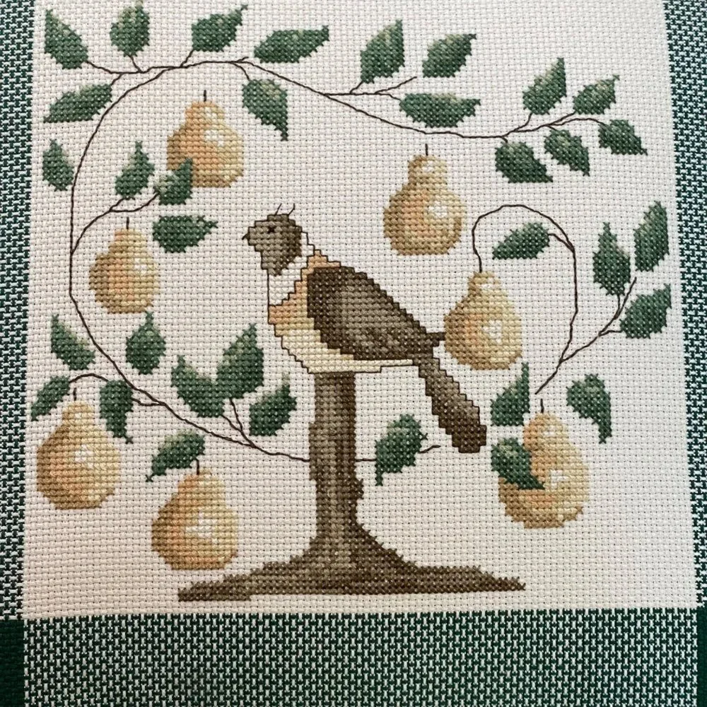 Vintage Needlepoint Pillow‎ Partridge in a Pear Tree Cross Stitch Throw Cushion